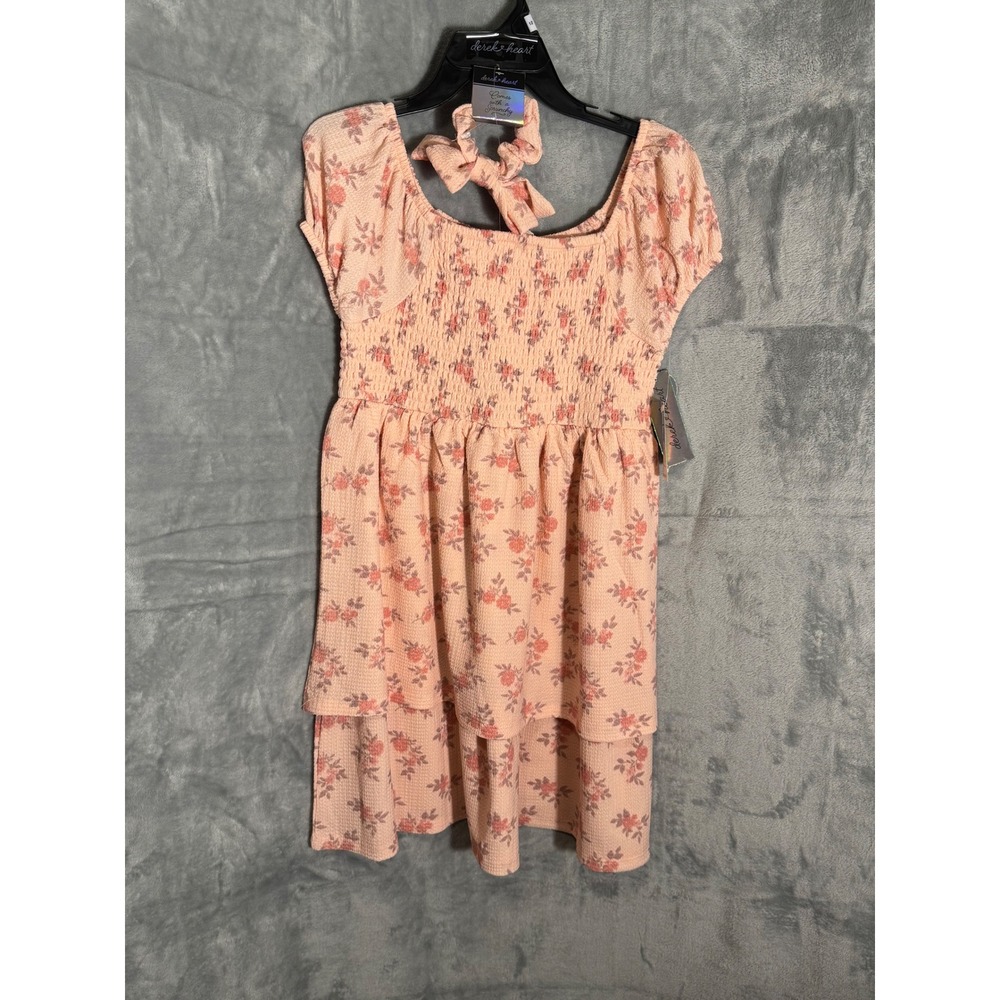 Derek Heart Kids Knit Gauze Smocked Floral Dress Peach Rose 12 new nwt
New